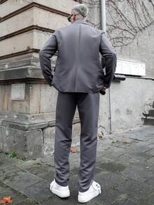 Artur Kramer 男士纯色常规肩长袖商务休闲西装套装男灰色西装 - 深灰色 - 查看 2