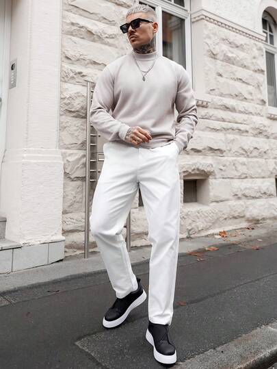 Artur Kramer Suéter de punto cálido de unicolor casual para hombre, de manga larga, para otoño/invierno