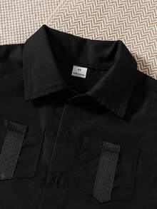 SHEIN Mirajuku 小男孩夏季多口袋背心套裝，含字母印花T恤與休閒工裝長褲，時尚百搭酷感風格，舒適面料適合上學 - 黑色 - 查看 5