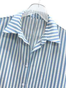 Franclia Women's Casual Woven Striped Loose Fit Drop Shoulder Long Sleeve Shirt Dress - Blue and White - View 6