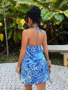 SHEIN SXY Bộ áo và chân váy cổ yếm in họa tiết kỳ nghỉ biển - Nhiều màu - Xem 2