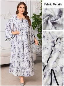 Al Najma Plus Size Women's Elegant Tie-Dye Arabic Style Long Sleeve Maxi Dress,White,Summer,Jamican,Modest,Vacation - Multicolor - View 3