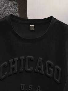 Manfinity Joysei Camiseta de manga corta casual con estampado de letras para hombres - Negro - Ver 3