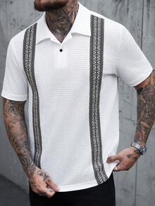 Manfinity CasualCool 男士纹理短袖 Polo 衫，通勤休闲轻薄复古上衣 - 白色 - 查看 7