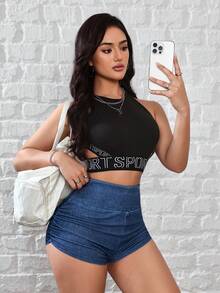 Flexra Women's Elastic Waist Pleated Skinny Casual Denim Shorts - Blue - View 5