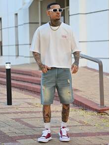 Devon Thys Maglia estiva uomo oversize con stampa colorata di frutti, comoda - Bianco - Visualizzare 4