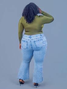 CurvyTilda 加大立领褶皱 T 恤 - 軍綠色 - 查看 2