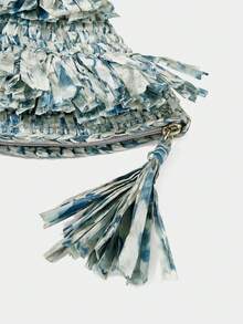 SHECARRY Túi xách nữ, ví cầm tay, túi cói, tua rua, thời trang, thanh lịch, đơn giản, cá tính, thích hợp cho bãi biển, kỳ nghỉ, du lịch, mùa hè, ven biển. - Màu xanh nhạt - Xem 6