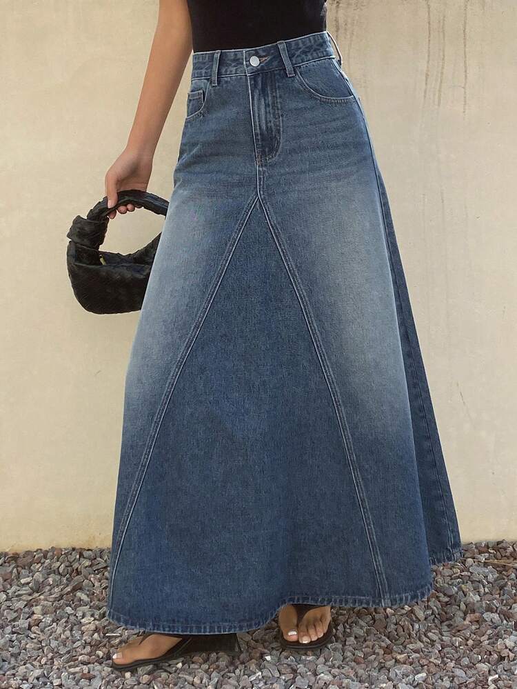 Women's Regular Waist Loose A-Line Long Casual Denim Skirt