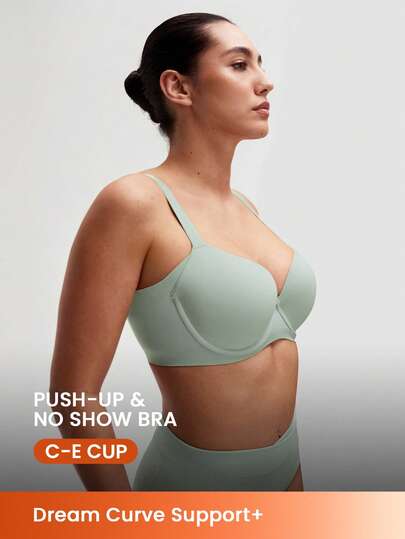 LUVLETTE Dream Curve Support+ Side Support  Green Underwire Push Up T-Shirt Basic  Comfortable No-Show Seamless Must-Haves Green Bra