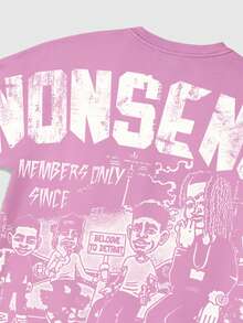 ROMWE MEN Street Life 男士街头风蝙蝠袖印花T恤，适合日常穿着，春夏款 - 粉色 - 查看 6