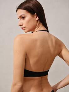 Veilyse 1 chiếc áo ngực thể thao không đường may gân sọc lưng racerback cổ chữ V, có miếng đệm tháo rời, mềm mại thoải mái thoáng khí cho yoga mùa hè - màu đen - Xem 3
