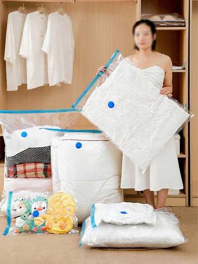 10/20 piezas Bolsas de almacenamiento al vacío reutilizables, bolsas organizadoras de viaje, bolsas ahorradoras de espacio para ropa, abrigos, camisas, mantas, pantalones, para el hogar, dormitorio, armario, baño, accesorios de viaje, de vuelta a la escuela, gruesas con doble cierre y diseño de bomba de mano incorporada, sin herramientas adicionales necesarias, altamente herméticas y reutilizables, ahorran hasta un 85% del espacio de almacenamiento para una utilización eficiente del espacio