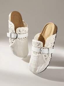 Embroidered Outer Wear Baotou Bohemian  Wind Hemp Rope Woven Beach Thick-Bottomed Sandals - White - View 2
