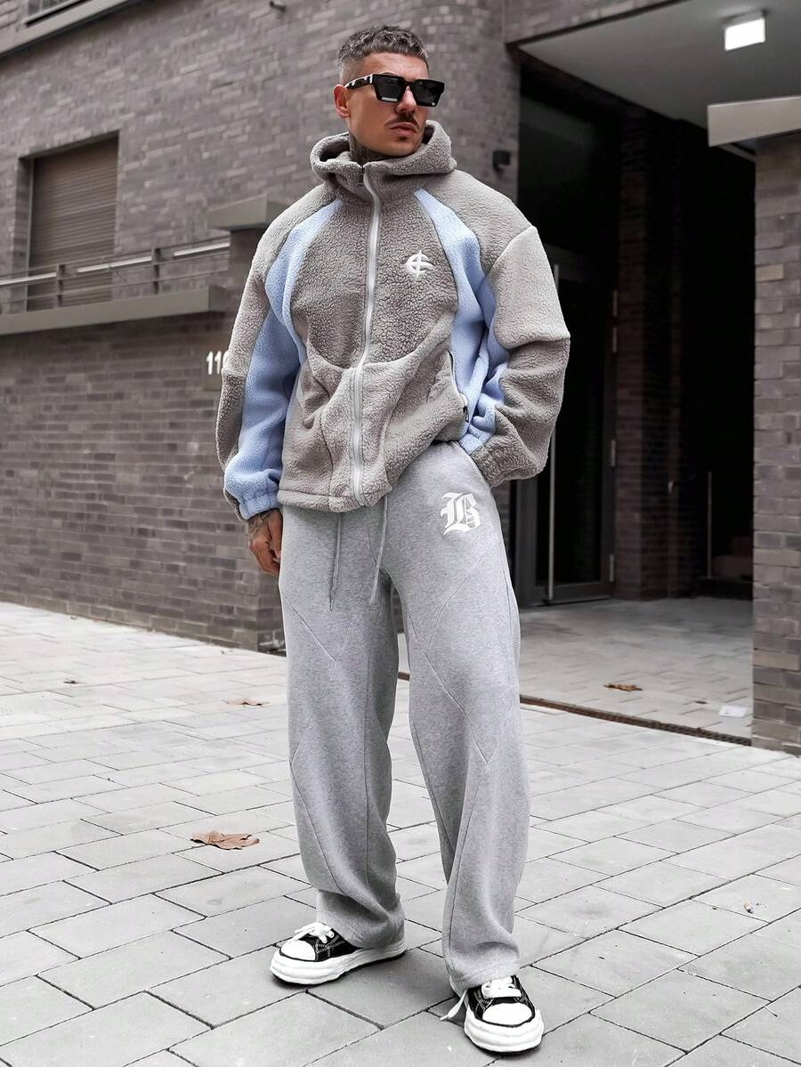 Artur Kramer 男士休闲运动字母印花抽绳腰运动裤 - 灰色 - 查看 1