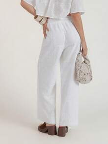 CielaLinda Women Embroidered Pants White Trousers With Metal Decor - White - View 2