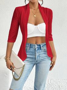 Firerie Quý cô Phù hợp thường Mở Mặt trước 3/4 tay áo Áo khoác - Đỏ - Xem 6