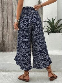 EMERY ROSE Quần dài nữ màu đen họa tiết hoa nhí, gấu quần xếp ly, kiểu dáng thường ngày, thích hợp cho mùa hè. - Màu xanh hải quân - Xem 2