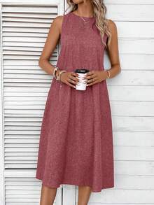 EMERY ROSE Đầm midi màu trơn dành cho nữ, thích hợp cho các buổi hẹn hò và tiệc tùng mùa hè. - Bụi hồng - Xem 5
