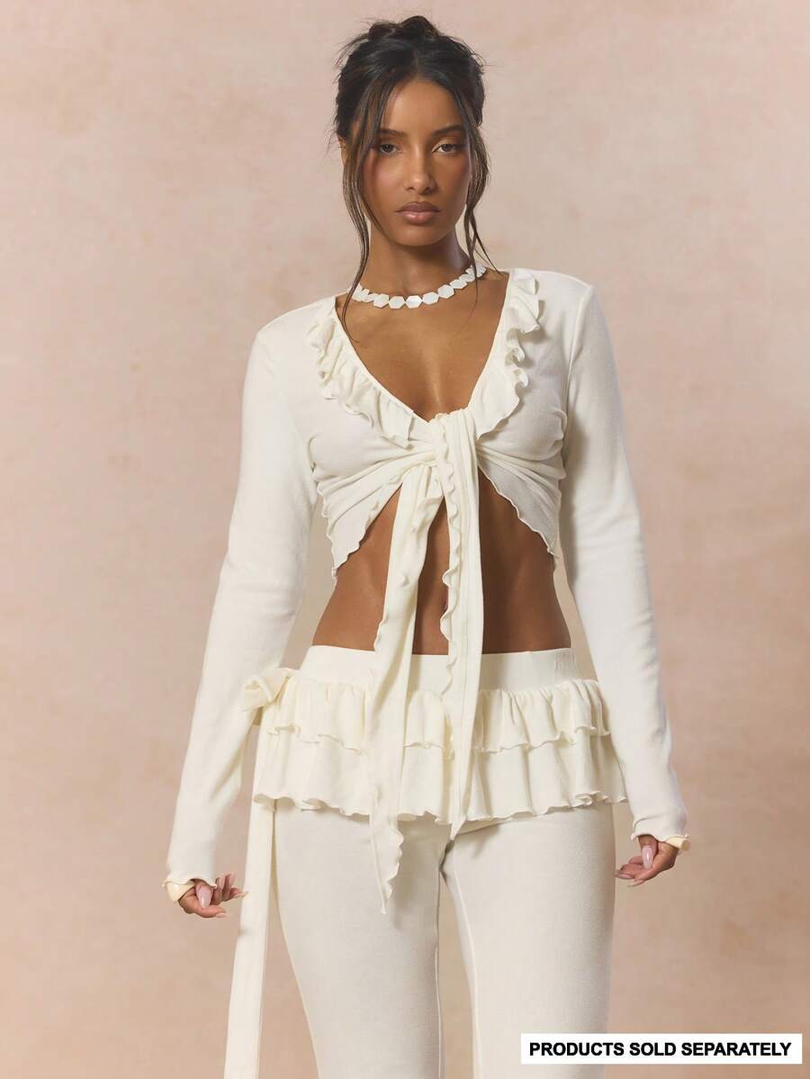 MUSERA V领系带芭蕾舞风格上衣套装（仅上衣）可爱春日假日少女风Sugar Salt夏季 - 白色 - 查看 1