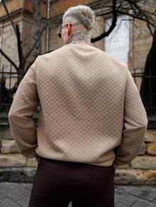 Artur Kramer Men's Casual Basic Letter Patched Pullover, Brown Sweatshirt, Fall - Brown - View 2