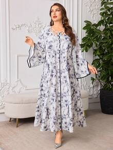 Al Najma Plus Size Women's Elegant Tie-Dye Arabic Style Long Sleeve Maxi Dress,White,Summer,Jamican,Modest,Vacation - Multicolor - View 7