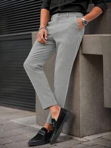 Manfinity Mode Pantalones de traje de vestir para hombre de unicolor con bolsillo, para negocios, viajes, formal, ceremonia - Gris - Ver 3