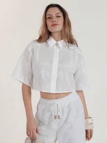 CielaLinda 女士刺绣吊带背心衬衫白色短袖衬衫 - 白色 - 查看 8