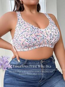 DesireSculpt Áo ngực không gọng dành cho nữ cỡ lớn, thanh lịch, thoải mái và mềm mại, chất liệu cotton, họa tiết hoa, trang trí nơ, mút mềm mại với dây đeo có thể điều chỉnh. - Nhiều màu - Xem 3