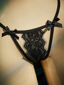 SpicyHot 女士蕾丝性感内衣套装（2件套） - 黑色 - 查看 7