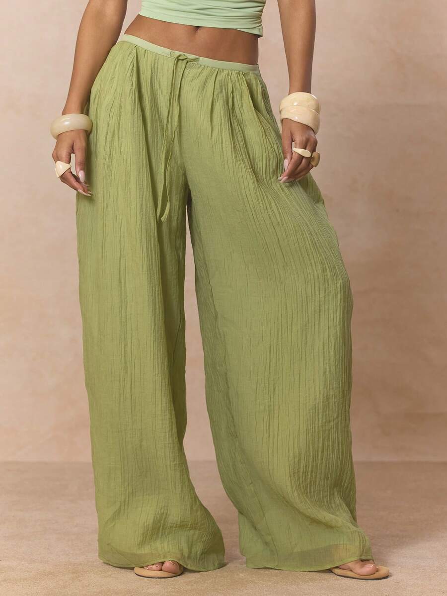 MUSERA Quần ống suông xếp ly, eo thon, dáng suông, cạp thấp, chỉ cần chọn quần để phối đồ, thích hợp cho mùa xuân, kỳ nghỉ, nữ tính, mùa hè, phong cách thường ngày. - Màu xanh Ô liu - Xem 1