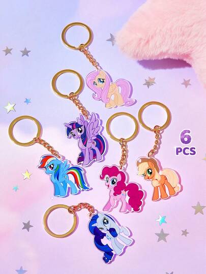 My Little Pony X SHEIN 6Pcs Cartoon Acrylic Keychains, Girls Bag Charms, Women Pendants, Souvenirs, Collectibles, For Gifts, Wallets, School Bags, Backpacks,Car Accessories