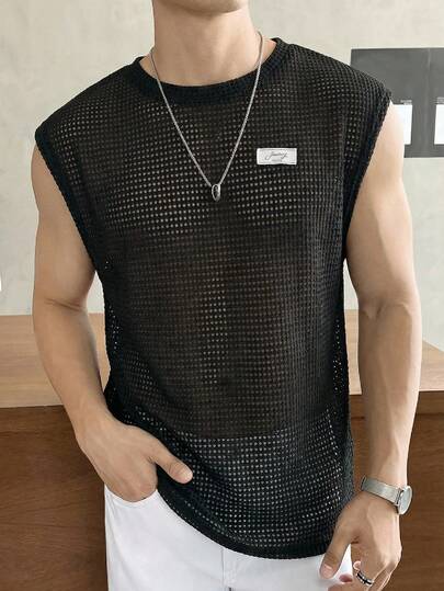 Manfinity Unisex 男士休闲宽松无袖T恤，标准尺码，纯黑色