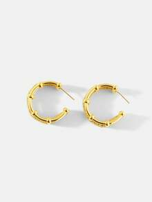 MOTF PREMIUM PRE18K GOLD PLATED BAMBOO MESH GEMSTONE TEMPERAMENT SIMPLE EARRINGS - Yellow Gold - View 8