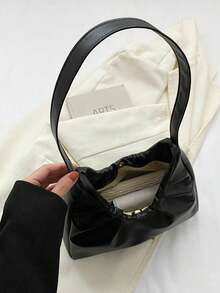 Lumivelle 优雅时尚单肩包，新款春秋纯色褶皱清新手提包，腋下感十足 - 黑色 - 查看 3