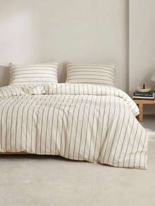 Cirelle Boho Striped Duvet Cover Set – 3 PiecesLinen-Like Washed Cotton, Breathable Farmhouse Bedding, 1 Duvet Cover + 2 Pillowcases (No Insert) - Beige - View 1