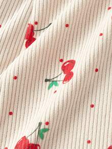 SHEIN MOD 樱桃印花V领吊带连衣裙，蕾丝边饰，蝴蝶结点缀——适合约会、派对、女士春夏装、春假、度假、野餐、节日、生日等场合。 - 卡其色 - 查看 4