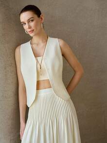 MOTF PREMIUM ÄRMLÖS KAVAJ MED V-RINGNING MED SKÄLTE - Aprikos - Visa 3