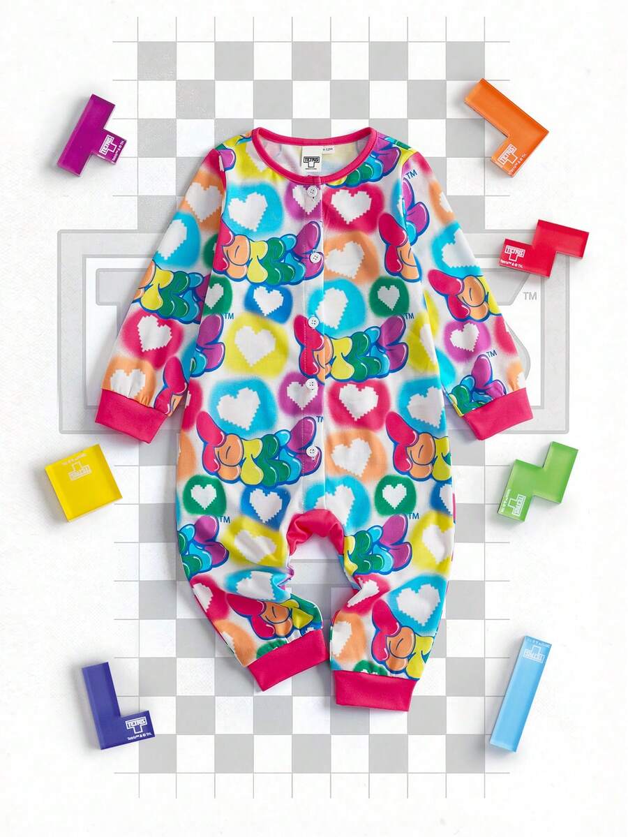 Tetris™ X SHEIN 11件套女婴可爱彩色爱心印花长袖连体衣 - 彩色 - 查看 1