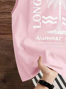Manfinity Joysei Men's Casual Coconut Tree Slogan Print Tank Top - Pink - View 4