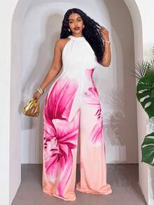 Slaydiva Bộ áo liền quần ống rộng không tay in họa tiết hình học Slayr dành cho nữ, cỡ lớn, phong cách thường ngày, thích hợp cho kỳ nghỉ. - Hồng - Xem 8