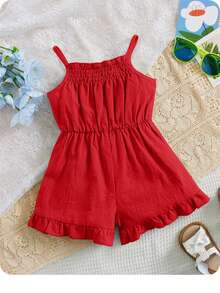 Baby Girl Ruffled Strap Romper, Comfortable & Cute, Suitable For Summer - Red - View 2