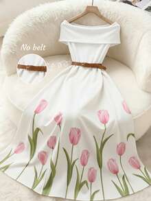 GlowEve Women's Off Shoulder Floral Print Elegant Dress - White - View 3