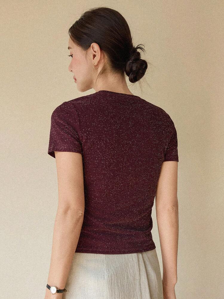 Solid Color Round Neck Fitted Short Sleeve Women T-Shirt Business Casual Woman Summer