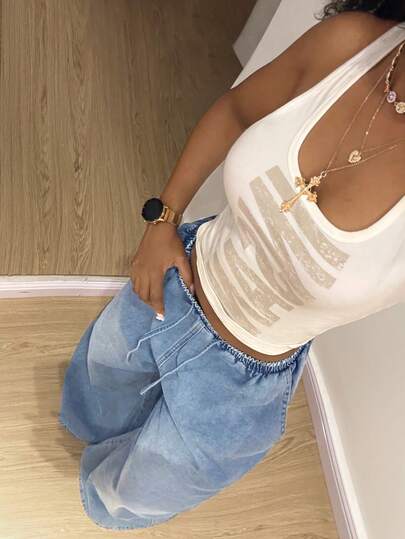 StreetHx Jeans anchos y sueltos de moda casual para mujer