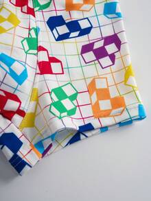 Tetris™ X SHEIN 男童字母印花背心和几何印花短裤两件套内衣套装 - 白色 - 查看 8