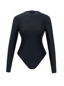 Swim Mulvari Women's New Middle East Hot-Selling Printed Black One-Piece Long Sleeve Top With Sheer Skirt And Skinny Fitted Pants 3-Piece Vacation Modest Fashion Burkini Set, Spring/Summer - Black - View 10