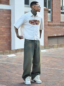 Devon Thys 男式休闲破洞阔腿宽松牛仔裤 - 藍色 - 查看 4