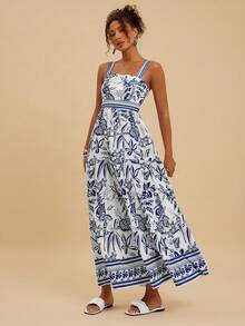 Travachic Women's Casual Tropical Print Dress - Blue and White - View 7