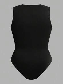 SHEIN EZwear 两件套加大码纯色休闲连体衣，适合夏季穿着 - 彩色 - 查看 6